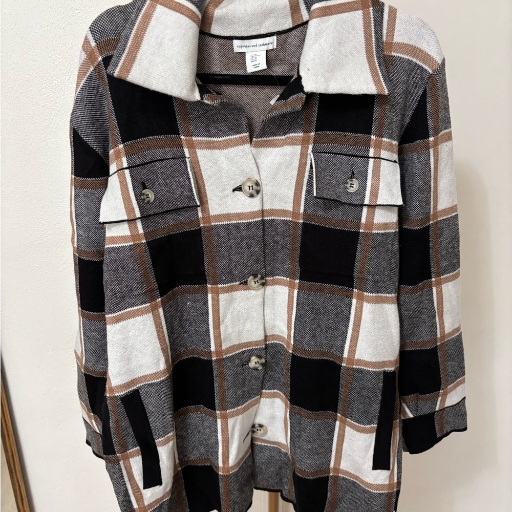 Cups and cashmere plaid belted Sweater size XL